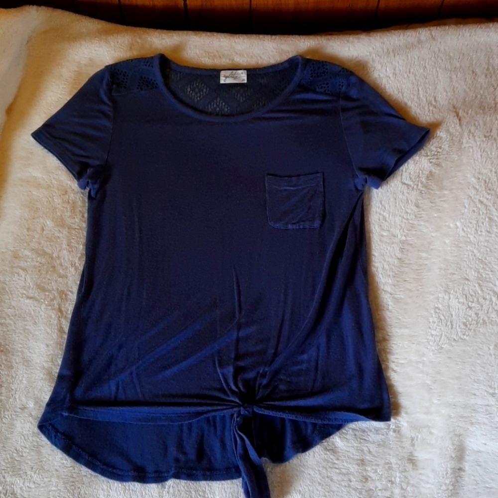 glitz short sleeve blue lace shirt